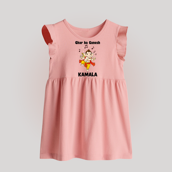 Dancing Ganesha Festive Vibes Printed Baby Frock - BABY PINK - 0 - 3 Months Old (Chest 17")
