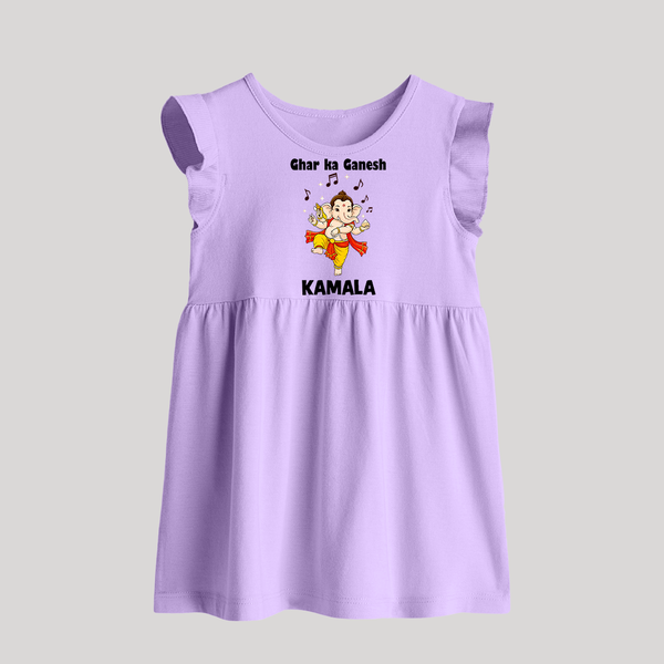 Dancing Ganesha Festive Vibes Printed Baby Frock - LILAC - 0 - 3 Months Old (Chest 17")