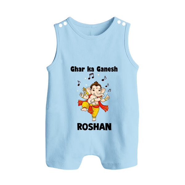 Dancing Ganesha Festive Vibes Printed Button Romper - BABY BLUE - New Born (Chest 18")