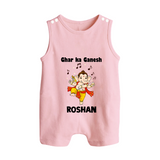 Dancing Ganesha Festive Vibes Printed Button Romper - BABY PINK - New Born (Chest 18")