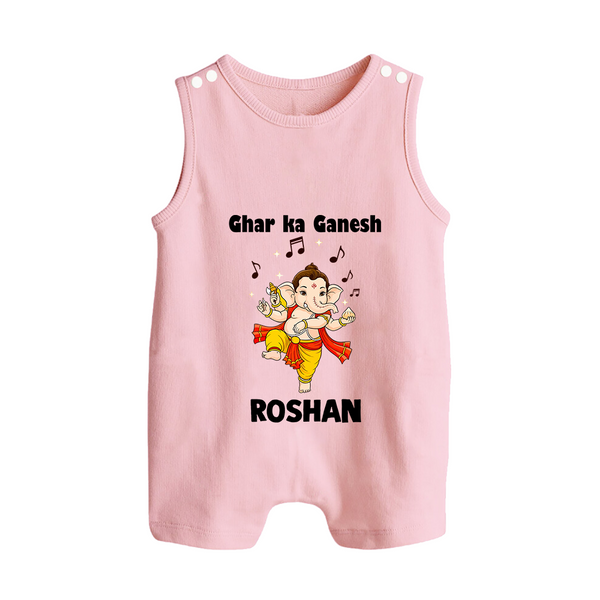 Dancing Ganesha Festive Vibes Printed Button Romper - BABY PINK - New Born (Chest 18")