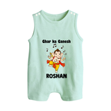 Dancing Ganesha Festive Vibes Printed Button Romper - MINT GREEN - New Born (Chest 18")