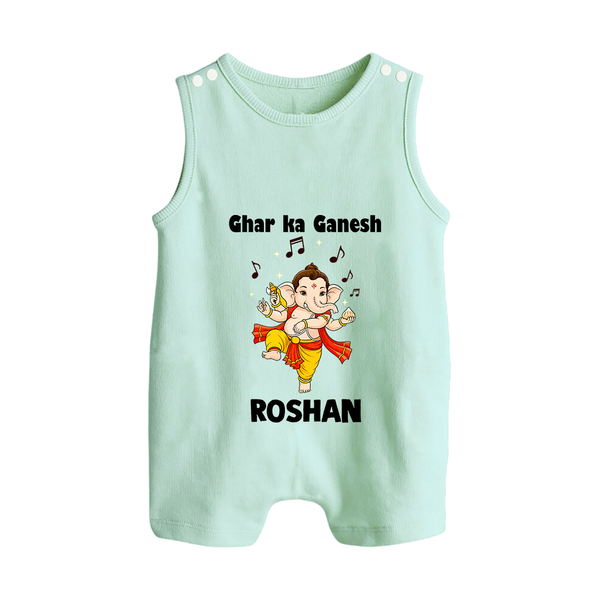 Dancing Ganesha Festive Vibes Printed Button Romper - MINT GREEN - New Born (Chest 18")