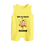 Dancing Ganesha Festive Vibes Printed Button Romper - PASTEL YELLOW - New Born (Chest 18")