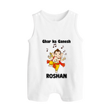 Dancing Ganesha Festive Vibes Printed Button Romper - WHITE - New Born (Chest 18")