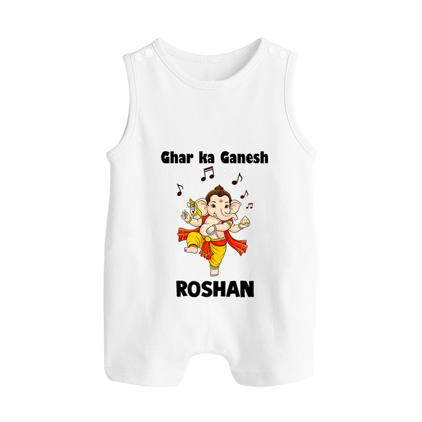 Dancing Ganesha Festive Vibes Printed Button Romper - WHITE - New Born (Chest 18")