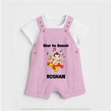 Dancing Ganesha Festive Vibes Printed Dungaree - BABY PINK - 0 - 5 Months Old (Chest 18")