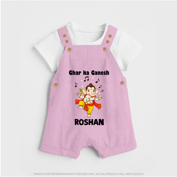 Dancing Ganesha Festive Vibes Printed Dungaree - BABY PINK - 0 - 5 Months Old (Chest 18")
