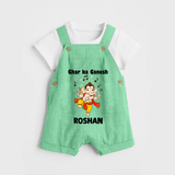 Dancing Ganesha Festive Vibes Printed Dungaree - GREEN - 0 - 5 Months Old (Chest 18")