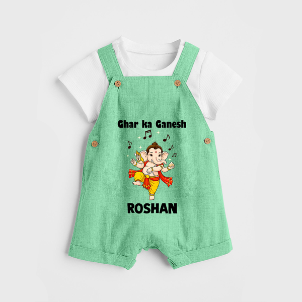 Dancing Ganesha Festive Vibes Printed Dungaree - GREEN - 0 - 5 Months Old (Chest 18")