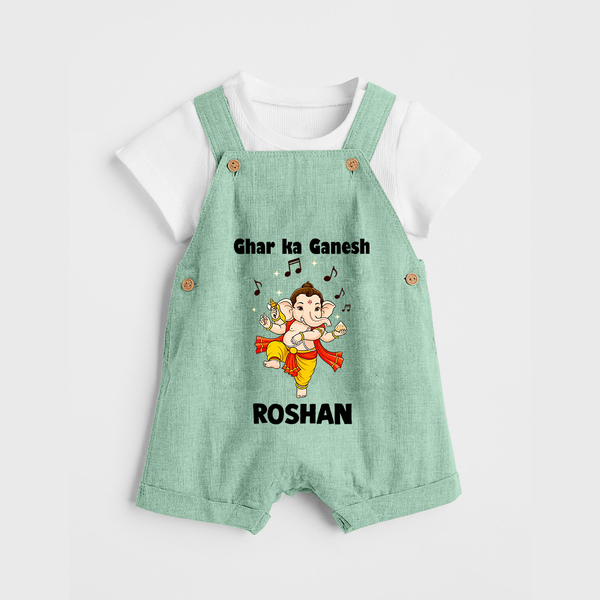 Dancing Ganesha Festive Vibes Printed Dungaree - MINT GREEN - 0 - 5 Months Old (Chest 18")