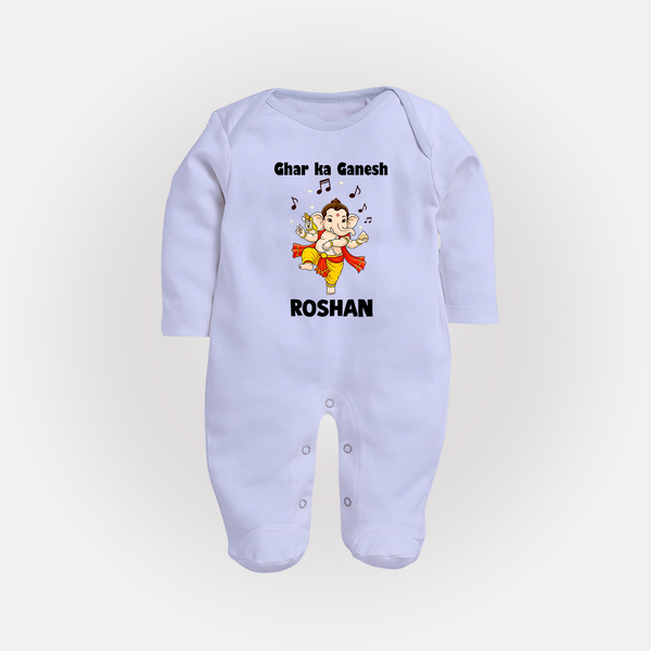 Dancing Ganesha Festive Vibes Printed Fullbody Suit - BABY BLUE - New Born (Chest 7.5")