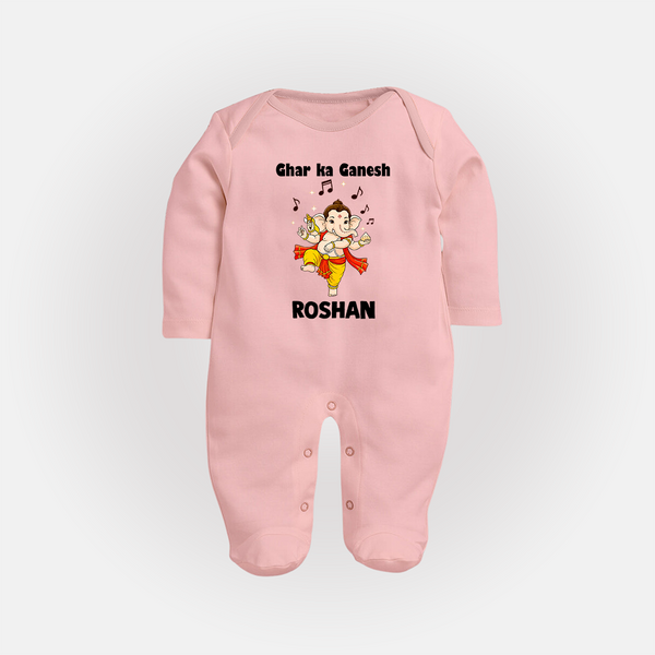 Dancing Ganesha Festive Vibes Printed Fullbody Suit - BABY PINK - New Born (Chest 7.5")
