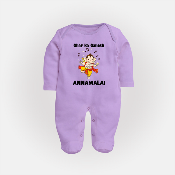 Dancing Ganesha Festive Vibes Printed Fullbody Suit - LILAC - New Born (Chest 7.5")