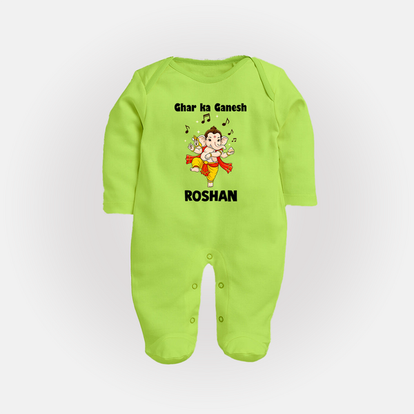 Dancing Ganesha Festive Vibes Printed Fullbody Suit - LIME GREEN - New Born (Chest 7.5")