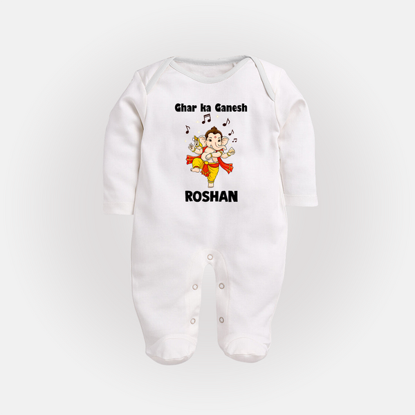 Dancing Ganesha Festive Vibes Printed Fullbody Suit - WHITE - New Born (Chest 7.5")