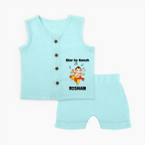 Dancing Ganesha Festive Vibes Printed Jabla Set - BABY BLUE - 0 - 3 Months Old (Chest 9.8")