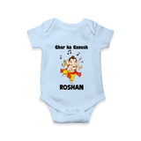 Dancing Ganesha Festive Vibes Printed Romper - BABY BLUE - New Born (Chest 14")