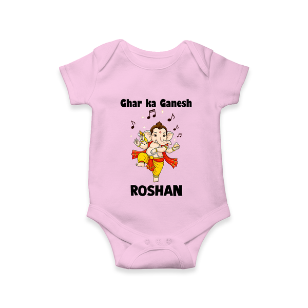 Dancing Ganesha Festive Vibes Printed Romper - BABY PINK - New Born (Chest 14")