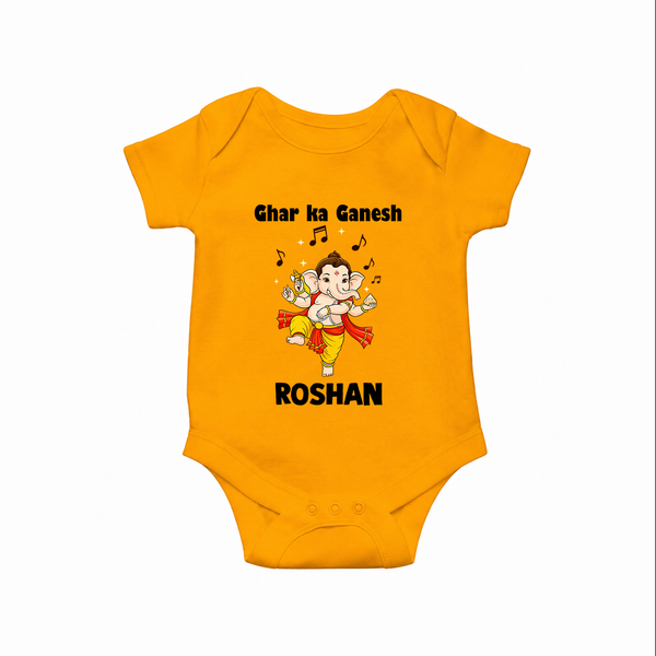 Dancing Ganesha Festive Vibes Printed Romper - CHROME YELLOW - New Born (Chest 14")