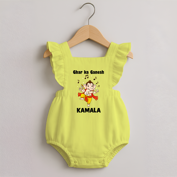 Dancing Ganesha Festive Vibes Printed Romper Frock - PASTEL YELLOW - 0 - 3 Months Old (Chest 19")