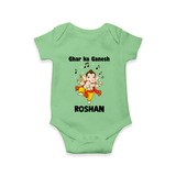 Dancing Ganesha Festive Vibes Printed Romper - GREEN - New Born (Chest 14")