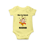 Dancing Ganesha Festive Vibes Printed Romper - PASTEL YELLOW - New Born (Chest 14")