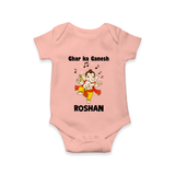 Dancing Ganesha Festive Vibes Printed Romper - PEACH - New Born (Chest 14")