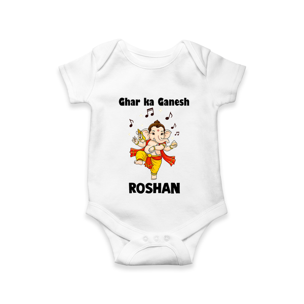 Dancing Ganesha Festive Vibes Printed Romper - WHITE - New Born (Chest 14")