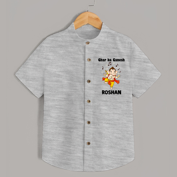 Dancing Ganesha Festive Vibes Printed Shirt - GREY - 0 - 6 Months Old (Chest 23")