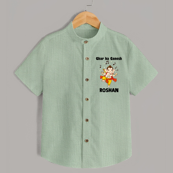 Dancing Ganesha Festive Vibes Printed Shirt - MINT GREEN - 0 - 6 Months Old (Chest 23")