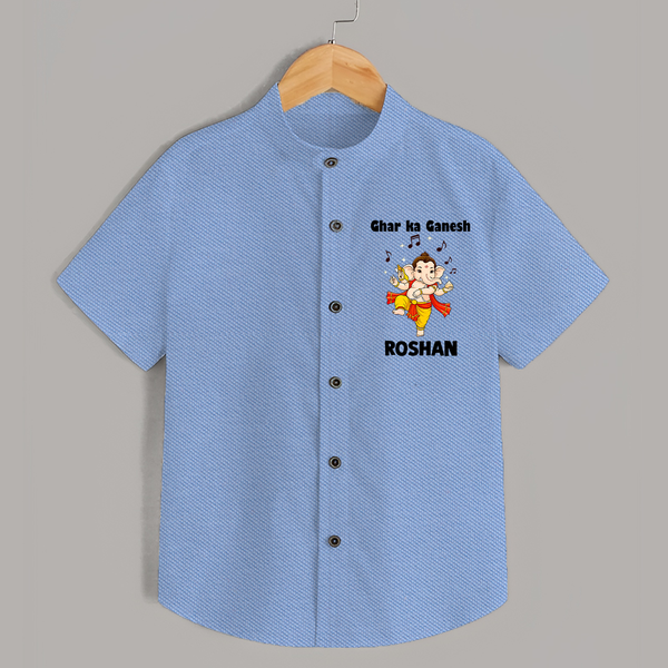 Dancing Ganesha Festive Vibes Printed Shirt - SKY BLUE - 0 - 6 Months Old (Chest 23")