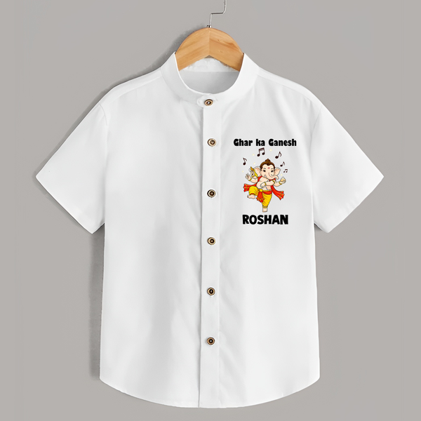 Dancing Ganesha Festive Vibes Printed Shirt - WHITE - 0 - 6 Months Old (Chest 23")