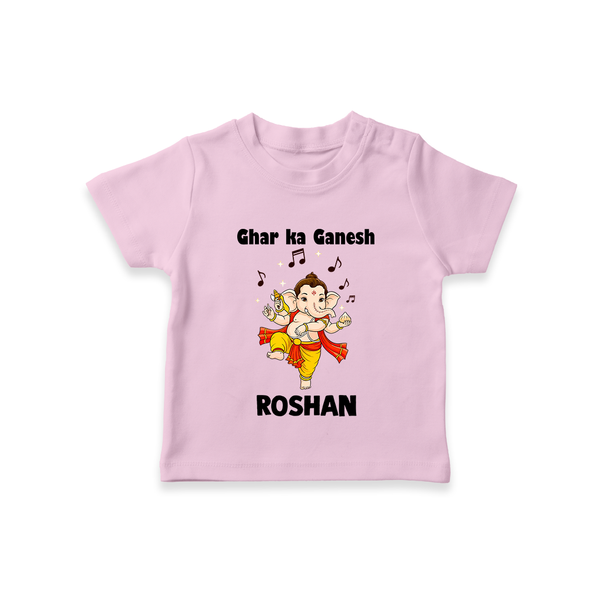 Dancing Ganesha Festive Vibes Printed T Shirt - BABY PINK - 0-5 Months Old (Chest 17")
