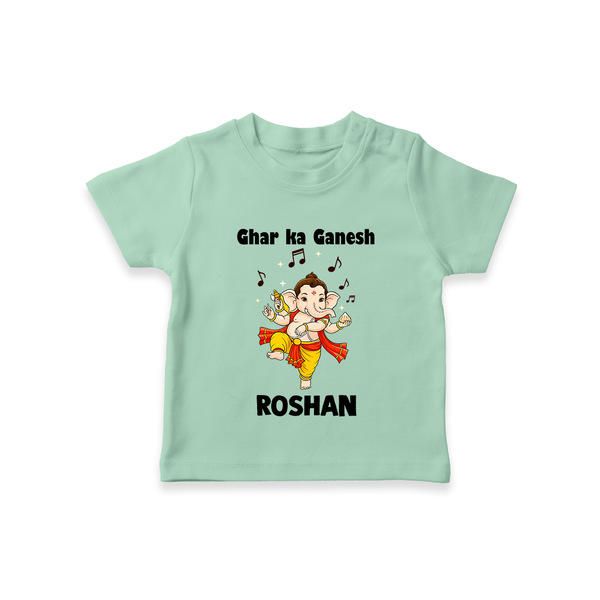 Dancing Ganesha Festive Vibes Printed T Shirt - MINT GREEN - 0-5 Months Old (Chest 17")