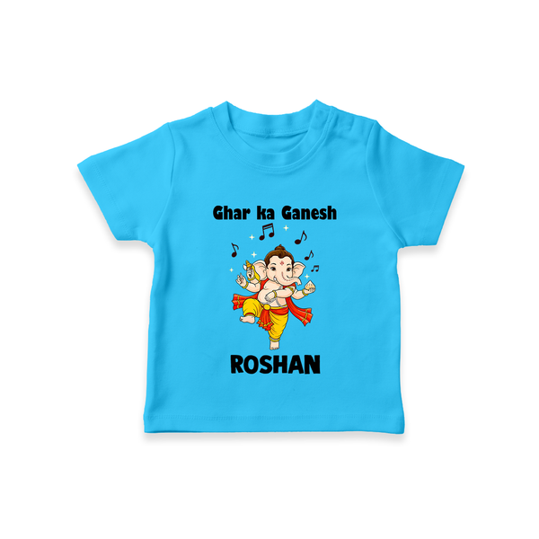 Dancing Ganesha Festive Vibes Printed T Shirt - SKY BLUE - 0-5 Months Old (Chest 17")