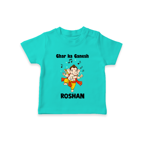 Dancing Ganesha Festive Vibes Printed T Shirt - TEAL - 0-5 Months Old (Chest 17")