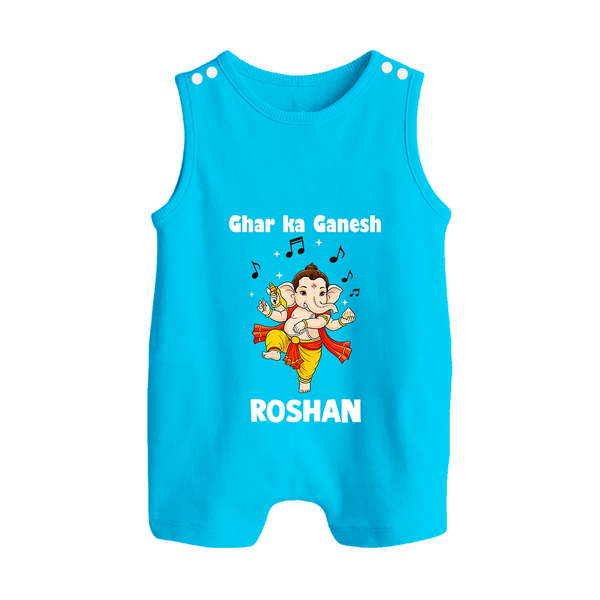 Dancing Ganesha Festive Vibes Printed Button Romper - SKY BLUE - New Born (Chest 18")