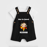 Dancing Ganesha Festive Vibes Printed Dungaree - BLACK - 0 - 5 Months Old (Chest 18")