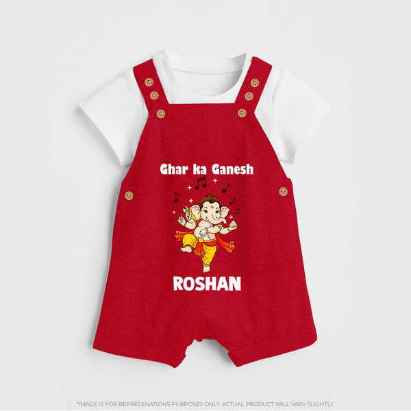 Dancing Ganesha Festive Vibes Printed Dungaree - RED - 0 - 5 Months Old (Chest 18")