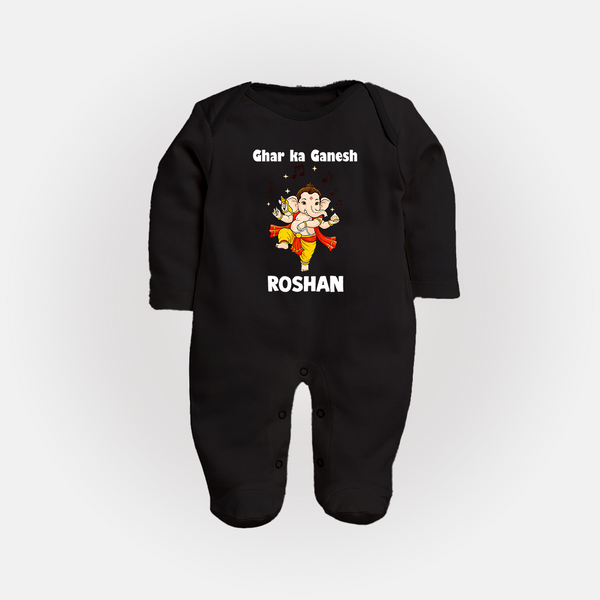 Dancing Ganesha Festive Vibes Printed Fullbody Suit - BLACK - New Born (Chest 7.5")