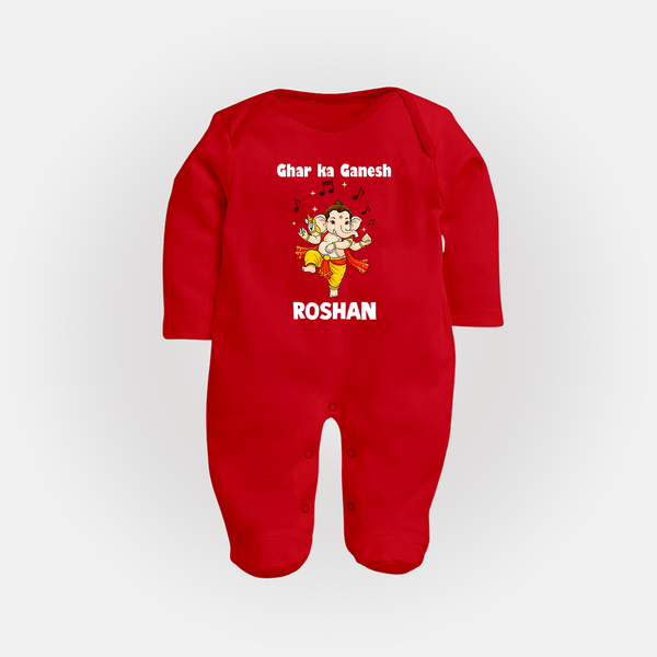 Dancing Ganesha Festive Vibes Printed Fullbody Suit - RED - New Born (Chest 7.5")
