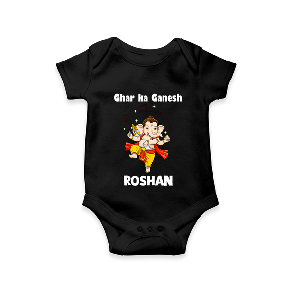 Dancing Ganesha Festive Vibes Printed Romper - BLACK - New Born (Chest 14")