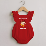 Dancing Ganesha Festive Vibes Printed Romper Frock - RED - 0 - 3 Months Old (Chest 19")