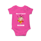 Dancing Ganesha Festive Vibes Printed Romper - HOT PINK - New Born (Chest 14")