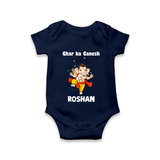 Dancing Ganesha Festive Vibes Printed Romper - NAVY BLUE - New Born (Chest 14")