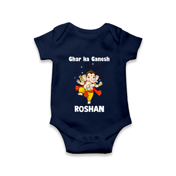 Dancing Ganesha Festive Vibes Printed Romper - NAVY BLUE - New Born (Chest 14")