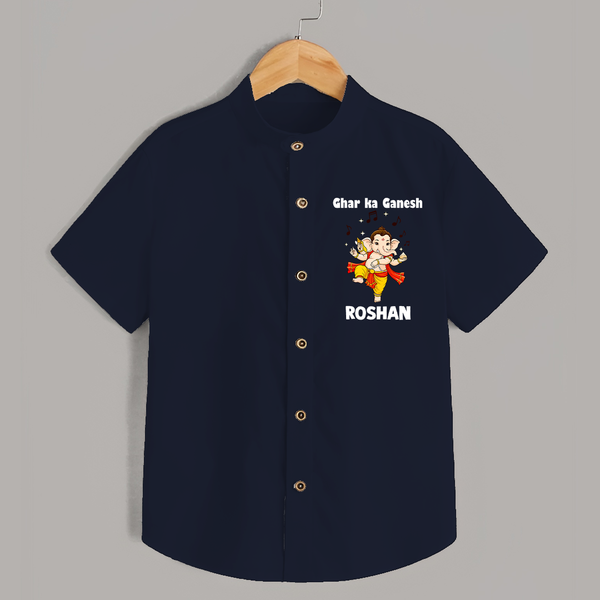 Dancing Ganesha Festive Vibes Printed Shirt - NAVY BLUE - 0 - 6 Months Old (Chest 23")