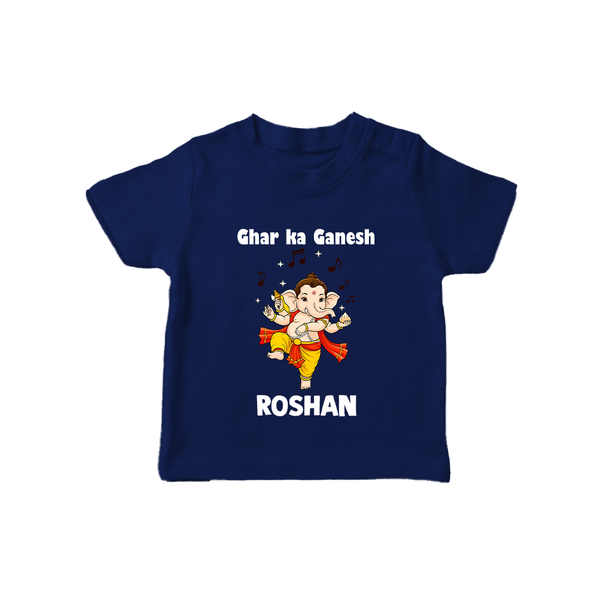 Dancing Ganesha Festive Vibes Printed T Shirt - NAVY BLUE - 0-5 Months Old (Chest 17")