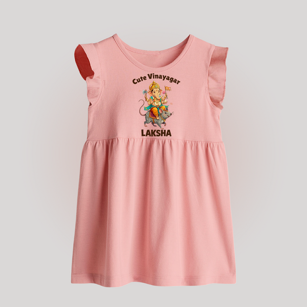 Cute Vinayagar Divine Ride Printed Baby Frock - BABY PINK - 0 - 3 Months Old (Chest 17")